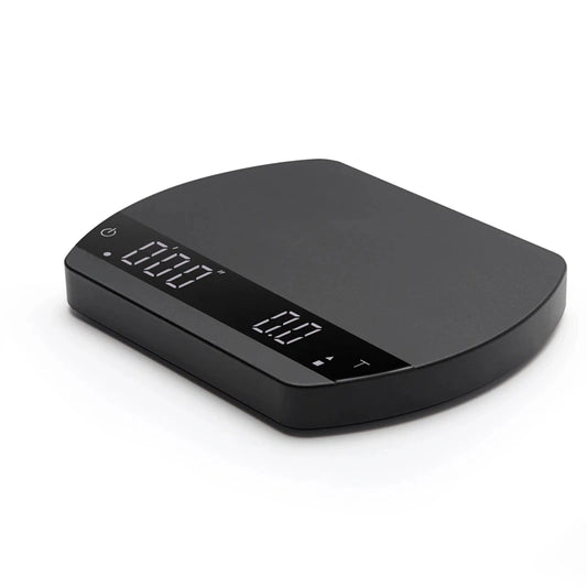 Felicita Arc smart espresso and coffee scale with LED display in matte black aluminum finish