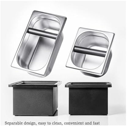 Coffee Knock Box, Espresso Knock Box Coffee Bin Barista Accessories Coffee Machine Accessories, Stainless Steel Small Coffee Knock Box Container with Silicone Knock Bar and Non Slip Base