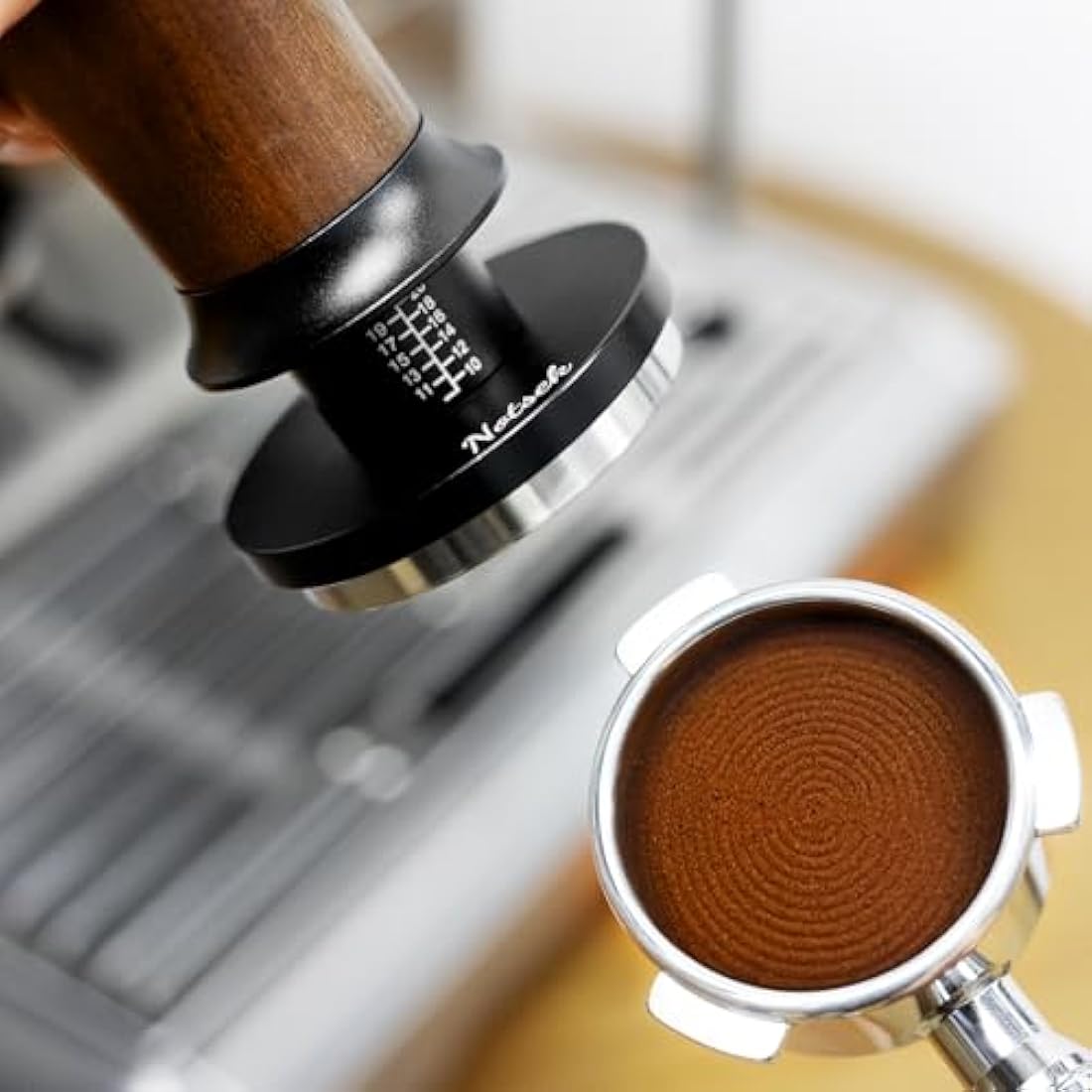 NOTSEK Coffee Tamper, 54mm Espresso Tamper with 30lbs Constant Pressure, Walnut Wood Calibrated Spring Loaded Tamper with Ripple Base for 54mm Portafilter
