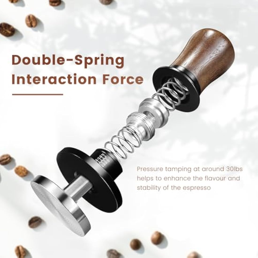 NOTSEK Coffee Tamper, 54mm Espresso Tamper with 30lbs Constant Pressure, Walnut Wood Calibrated Spring Loaded Tamper with Ripple Base for 54mm Portafilter