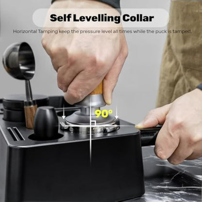 ceelatti 54mm Tamper, Spring Loaded Coffee Tamper 54mm, 30lbs Constant Pressure Calibrated Espresso Tamper for Breville Sage Barista Express Pro, Wood Handle, Stainless Steel Ripple Base, Silver
