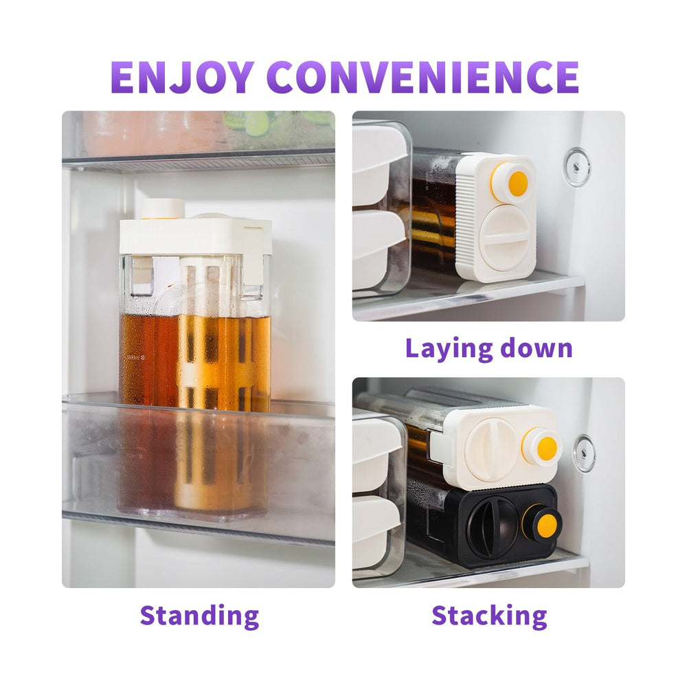 MAVO Crysbrick Cold Brewer stored standing, laying down and stacked inside a fridge