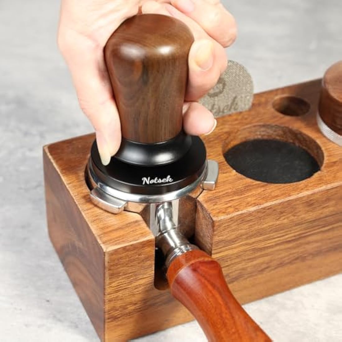 NOTSEK Coffee Tamper, 54mm Espresso Tamper with 30lbs Constant Pressure, Walnut Wood Calibrated Spring Loaded Tamper with Ripple Base for 54mm Portafilter