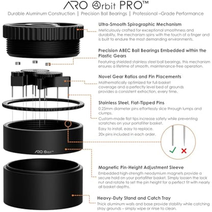 ARO Orbit PRO™ | Aluminum Spirographic Espresso Distribution Tool | Geared WDT for Home Baristas and Professional Cafés (Black, 58mm)