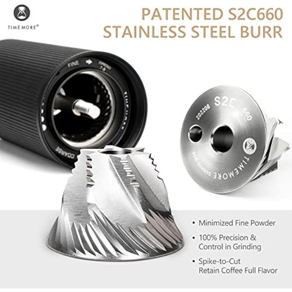 TIMEMORE Chestnut C3S PRO, Coffee Grinder Manual, Upgrade Integrated All-Metal Body, Hand Coffee Grinder with Folding Handle, for Espresso to French Press, Black