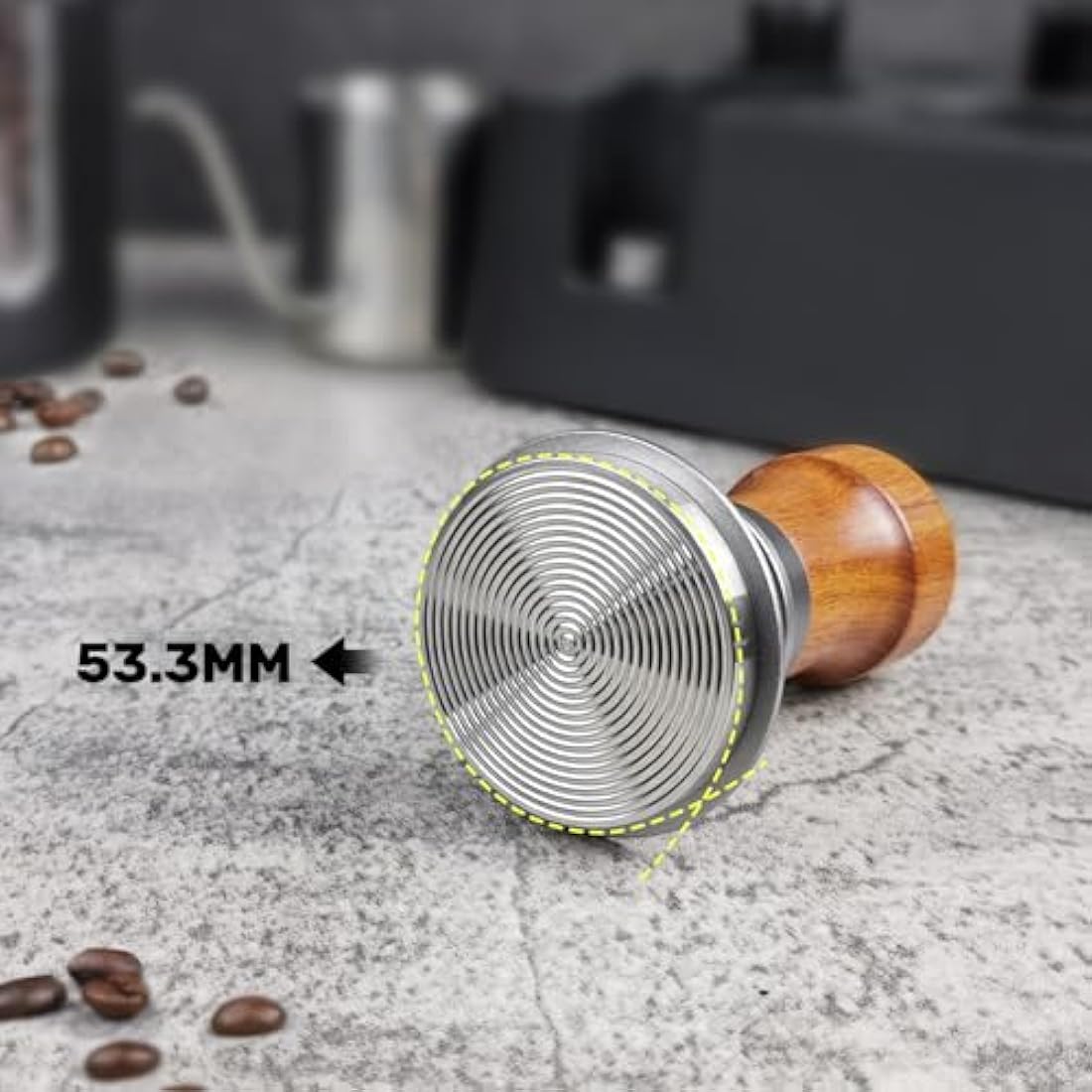 ceelatti 54mm Tamper, Spring Loaded Coffee Tamper 54mm, 30lbs Constant Pressure Calibrated Espresso Tamper for Breville Sage Barista Express Pro, Wood Handle, Stainless Steel Ripple Base, Silver