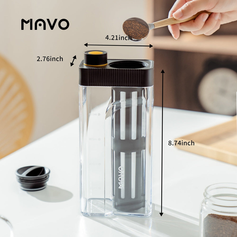 MAVO Crysbrick Cold Brewer black with manufacturer dimensions 4.21 x 2.76 x 8.74 inches