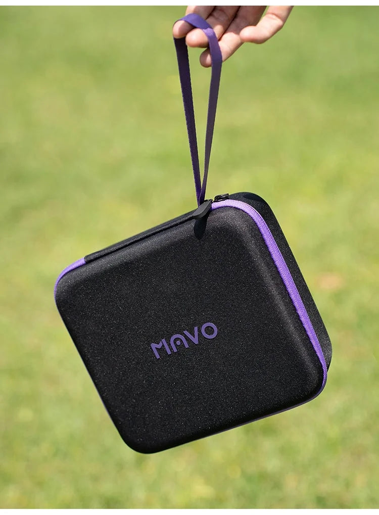 MAVO Aurora carrying case with wrist strap held outdoors