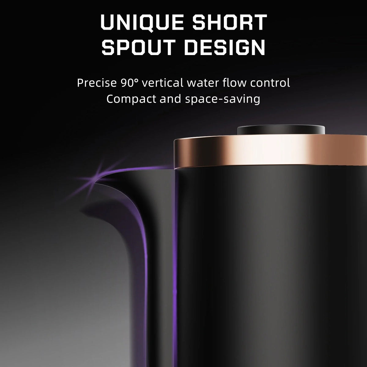 The GOGOBOX short-spout pour over kettle: precise 90 degree vertical water flow, compact and space-saving