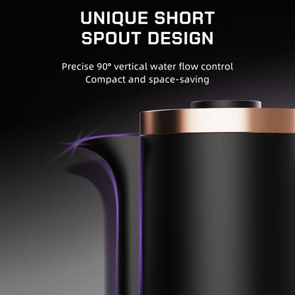 The GOGOBOX short-spout pour over kettle: precise 90 degree vertical water flow, compact and space-saving