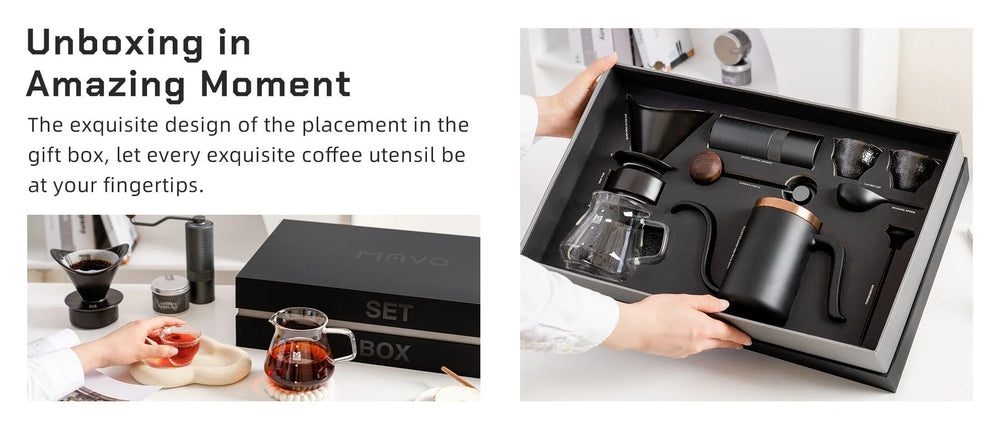 Unboxing the MAVO pour over set: every piece sits in its own fitted place in the gift box