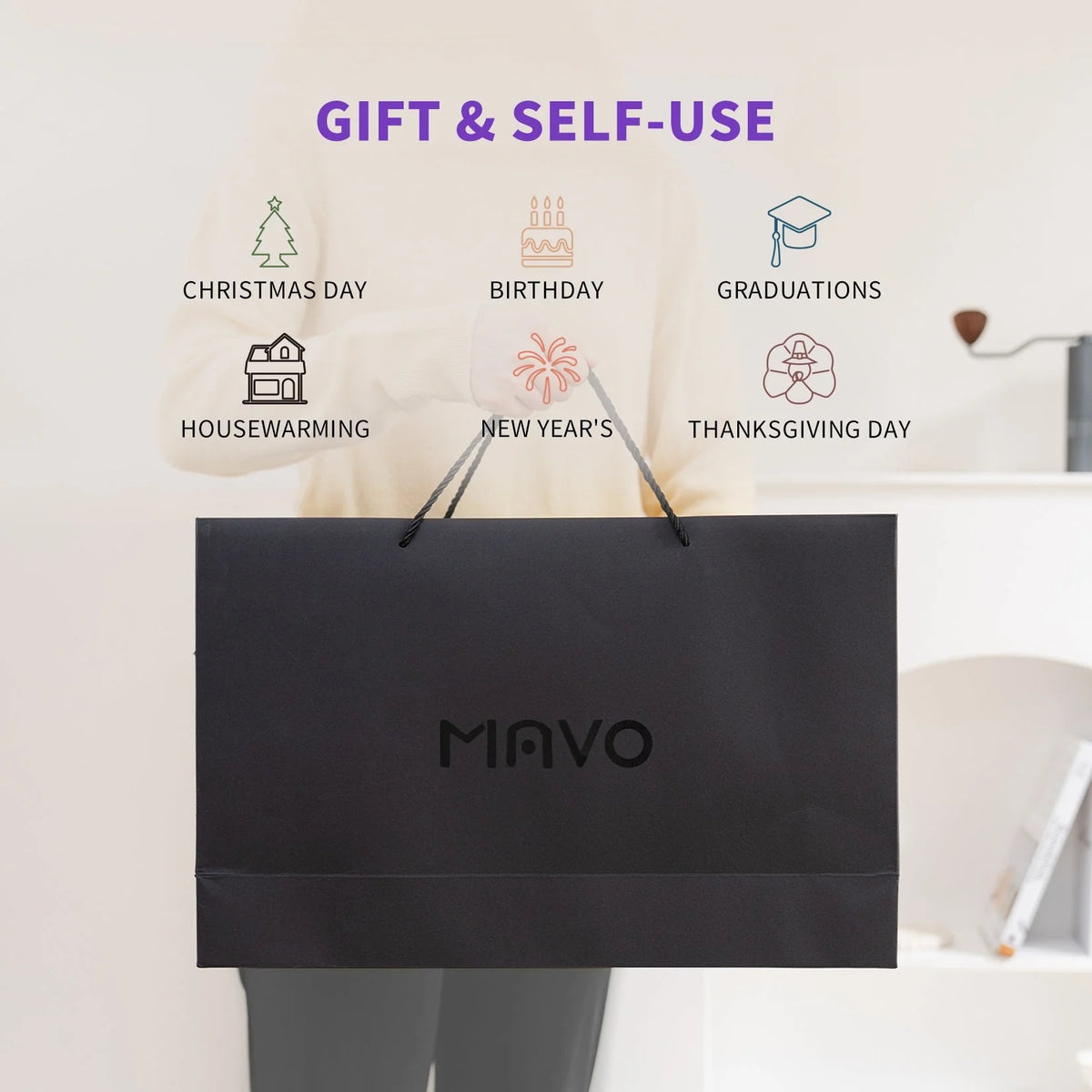MAVO gift bag for the pour over set, suggested for Christmas, birthdays, graduations, housewarmings, New Year and Thanksgiving
