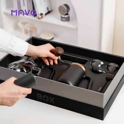 Unpacking the MAVO pour over set: lifting the Wizard grinder out of the gift box