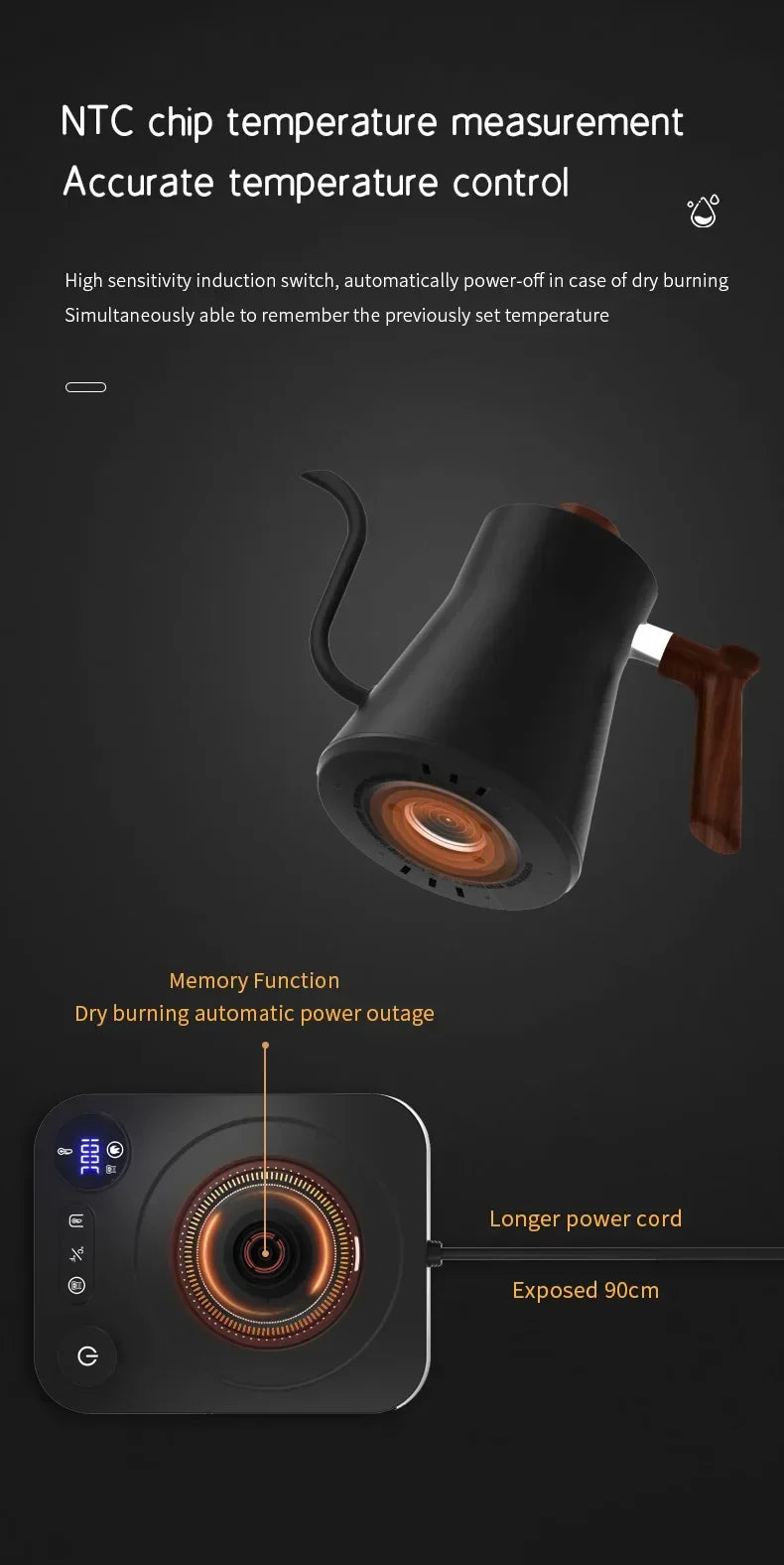 Electric Gooseneck Kettle | Hand Brew Coffee Pot | Smart Temperature Control Pot