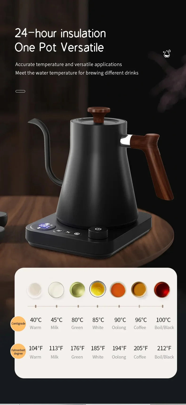 Electric Gooseneck Kettle | Hand Brew Coffee Pot | Smart Temperature Control Pot