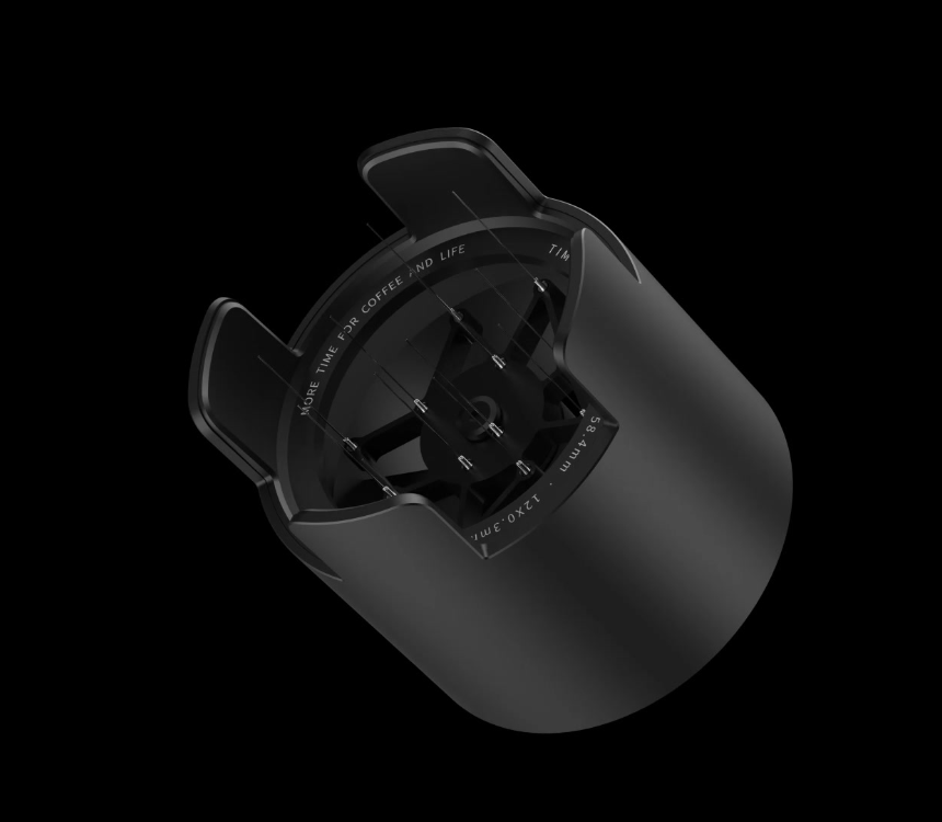 Animated: the Autospin's four-legged base turning on a dark background
