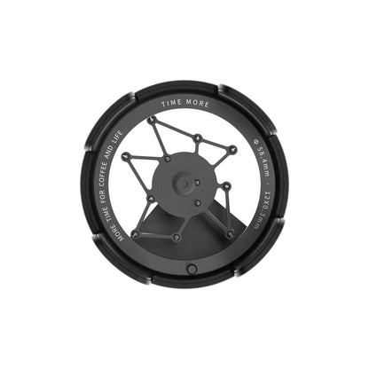 Top-down view of the Autospin WDT Tool in black, showing the open top and the planetary arm that carries the 12 needles around the 58.4mm opening