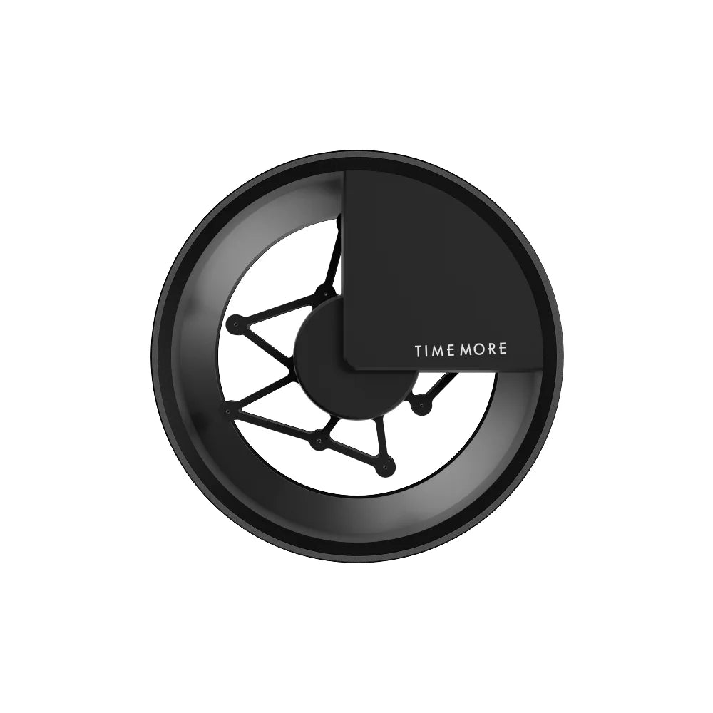 Top-down view of the black Autospin WDT Tool with the TIMEMORE-branded cover plate over one quarter of the opening and the needle arm below