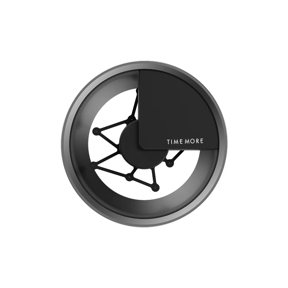 Top-down view of the Autospin WDT Tool with a grey metal rim, the TIMEMORE cover plate and the needle arm
