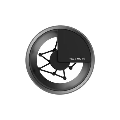 Top-down view of the Autospin WDT Tool with a grey metal rim, the TIMEMORE cover plate and the needle arm