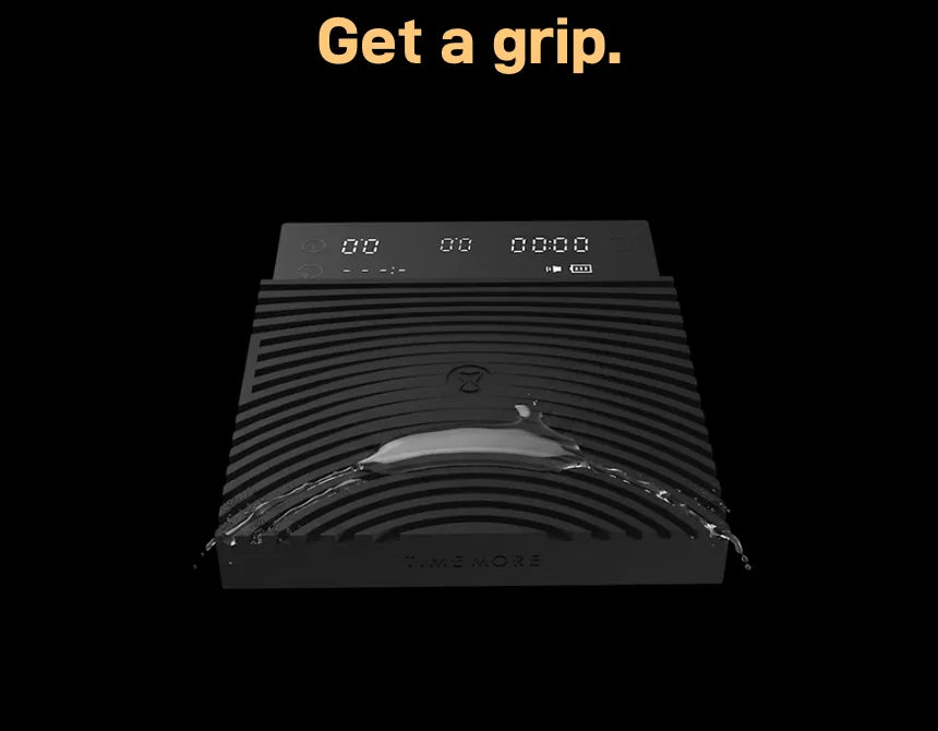 'Get a grip.' (slide 2 of 3) Water spilled on the Basic 3's ribbed silicone mat running off along its deep channels