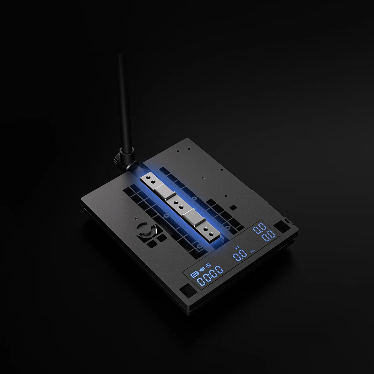 Underside view of the DUO with its internal dual arm load cell structure highlighted in blue