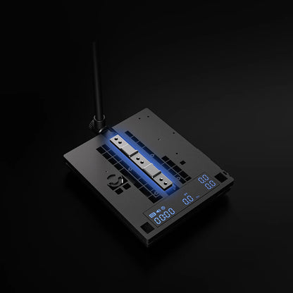 Underside view of the DUO with its internal dual arm load cell structure highlighted in blue