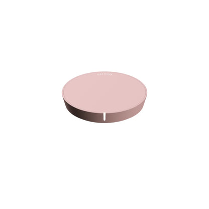 TIMEMORE Black Mirror Dot weighing platform in Pink, three-quarter view of the round 80mm disc with the TIMEMORE logo on top