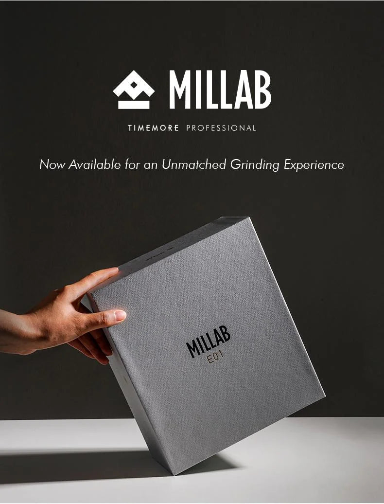 MILLAB packaging: a hand holding the grey MILLAB E01 box